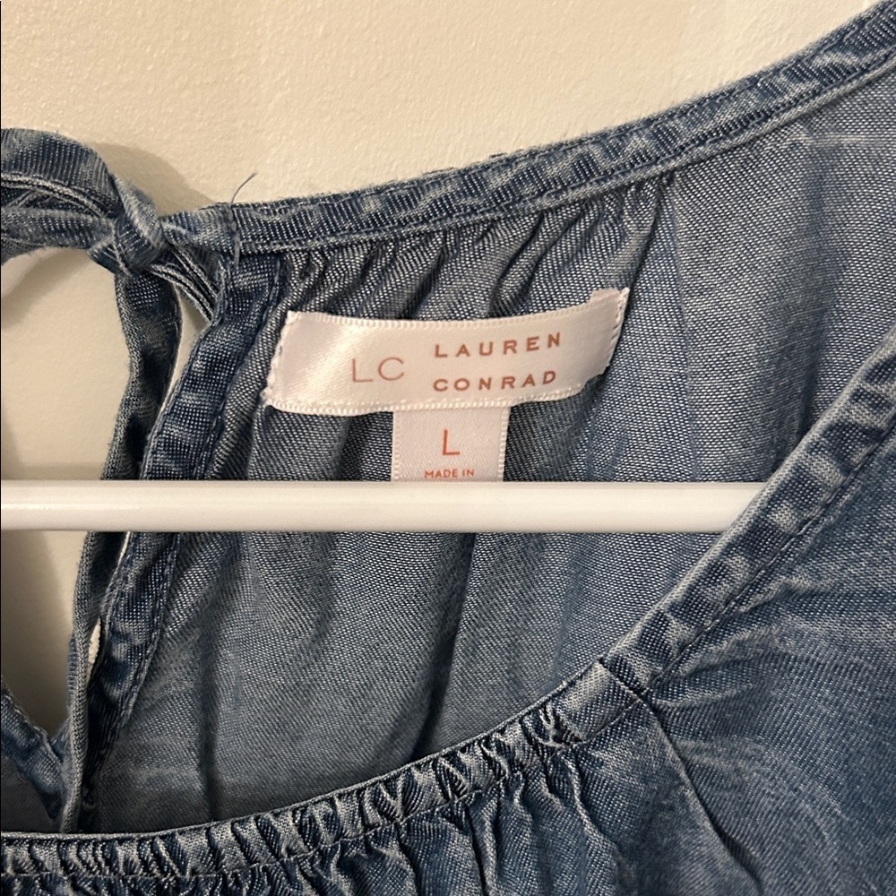 LC Lauren Conrad Blue Denim Blouse size large - Picture 2 of 5